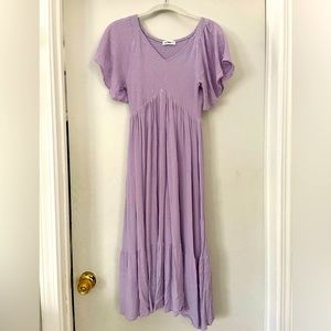 Lavender “In Loom” ruched dress flutter sleeves (Bohme)